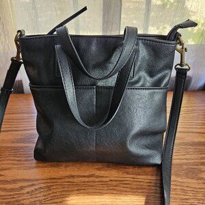 Black Faux Leather Purse with Detachable Strap Zip Close Pockets by Sonoma 10X9